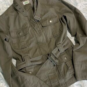 Khaki Green Gray Cotton Belted Utility Jacket